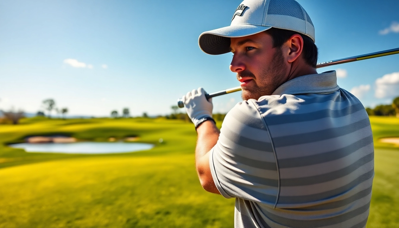 Shawn Callahan executing a perfect golf swing on a sunny course