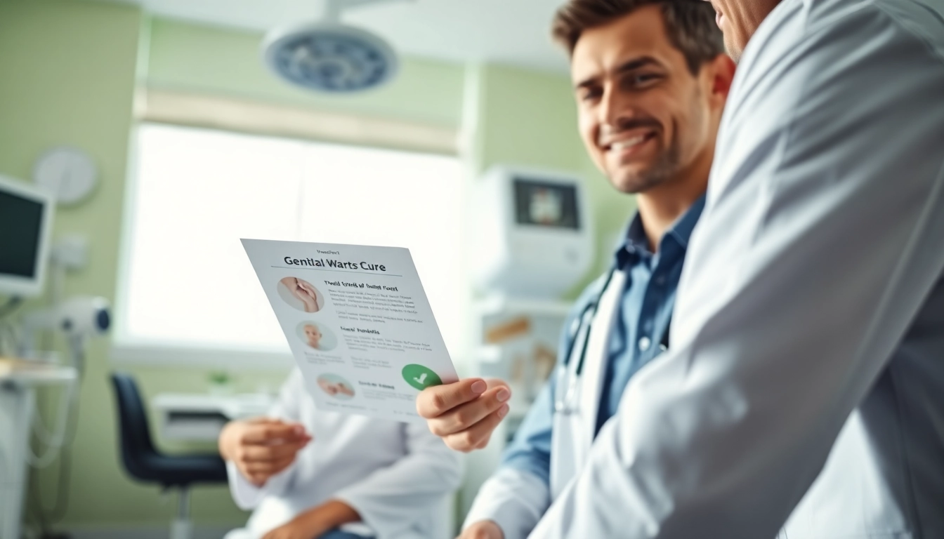 Discussing genital warts cure options with a healthcare practitioner in a clinical environment.