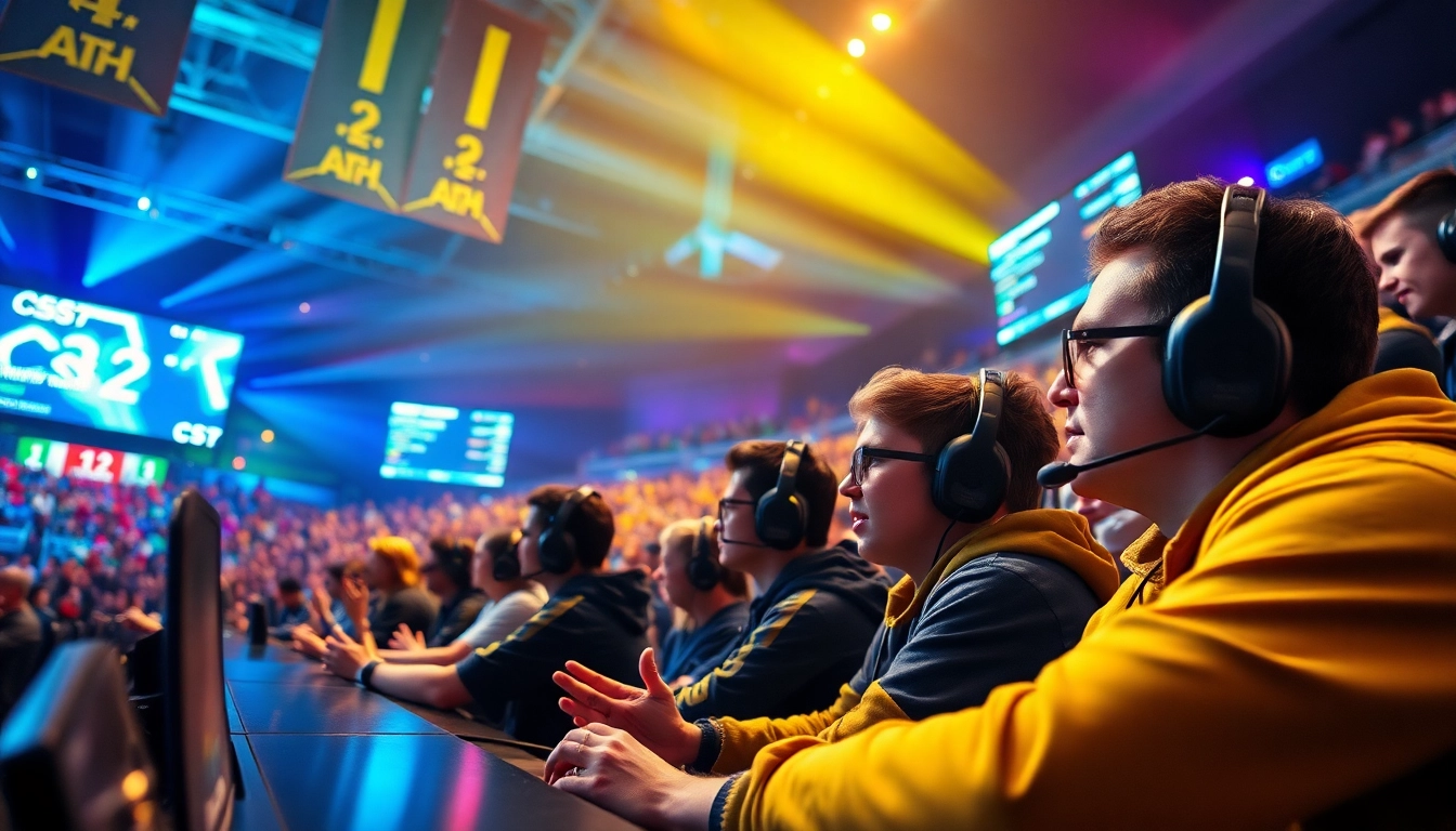 Engaging scene of cs2 Betting atmosphere during a live esports event with fans cheering.