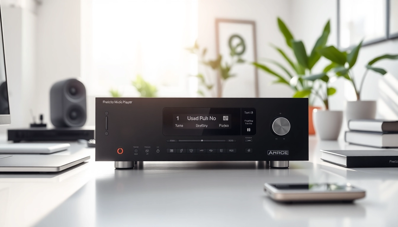 Engaging workspace showcasing a digital music player linked to https://hardwareplayer.com.